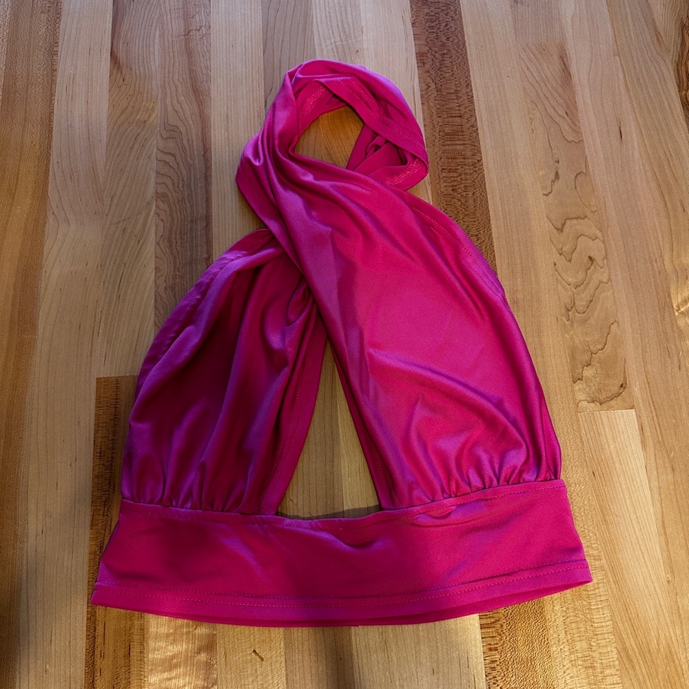 Pink cross over halter/crop top